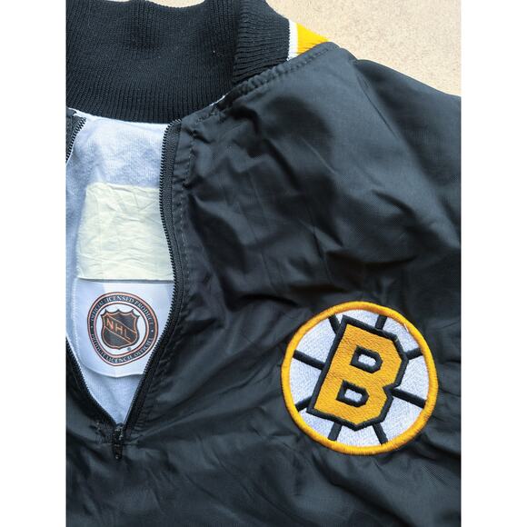Boston Bruins 90s DeLONG windbreaker Pullover jacket 2XL blk gold NHL hockey vtg - Picture 1 of 6